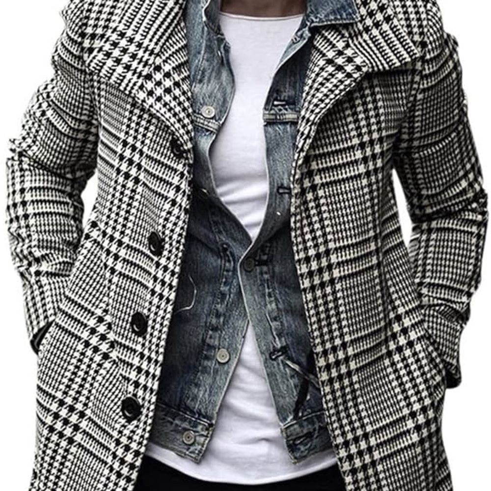 Men's Black and White plaid pattern Coat